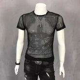 Hearujoy New Men's T-shirt Trend Breathable Mesh Hollow Slim Fit Bottoming Sweatshirt Male Fitness Sports Quick-drying Short-sleeved Top